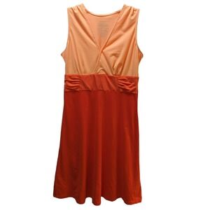 Patagonia orange peach sleeveless waist fit flare sun dress Medium color block